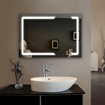 badrumsspegel Fyrkantig spegel med guldram för en lyxig stil.