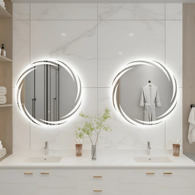 Rund ramlös spegel för en minimalistisk look