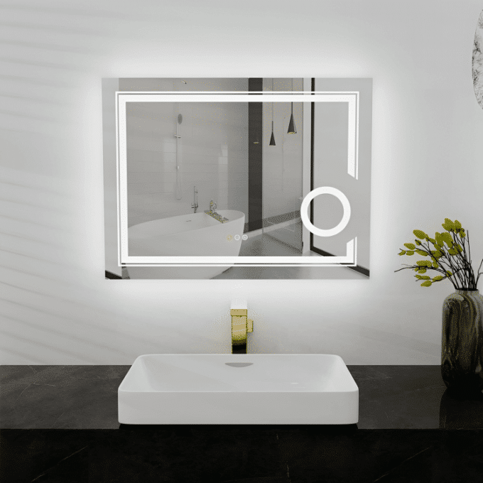 Minimalistiska speglar Rektangulär spegel med justerbar belysning för en personlig atmosfär.