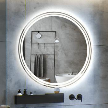 Rund fasad spegel med industriell svart metallram